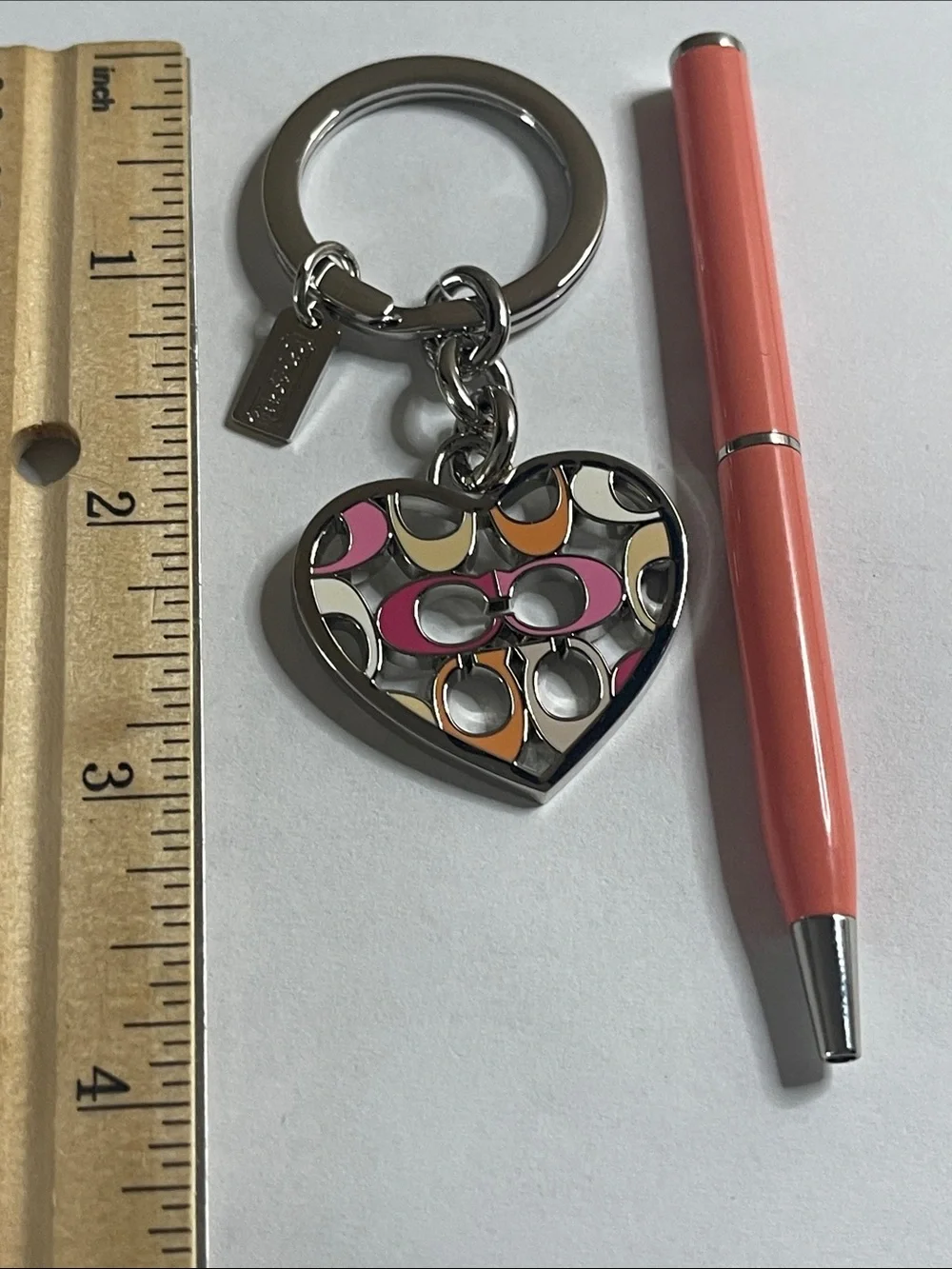 COACH Multicolor Enamel Signature Heart Keyring Charm and Coach Pen